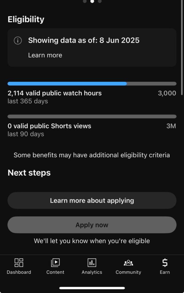 View the Earnings tab