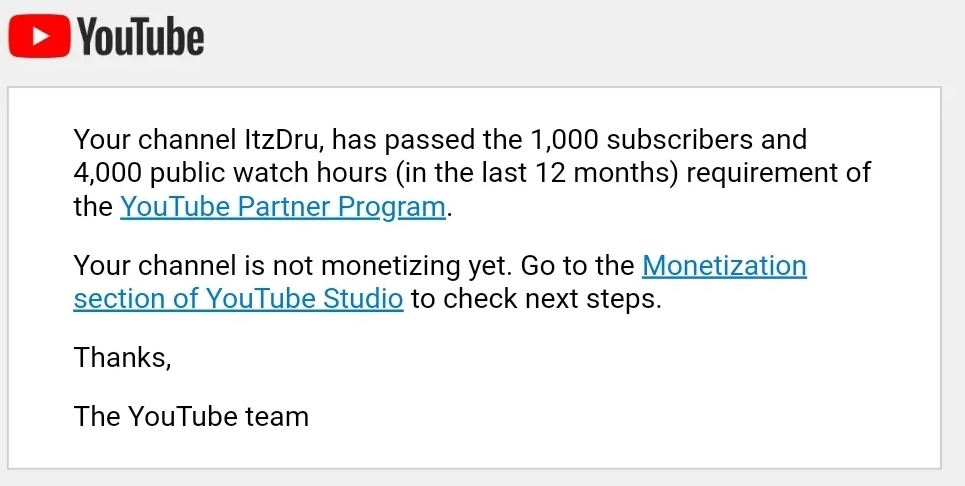not eligible for monetization