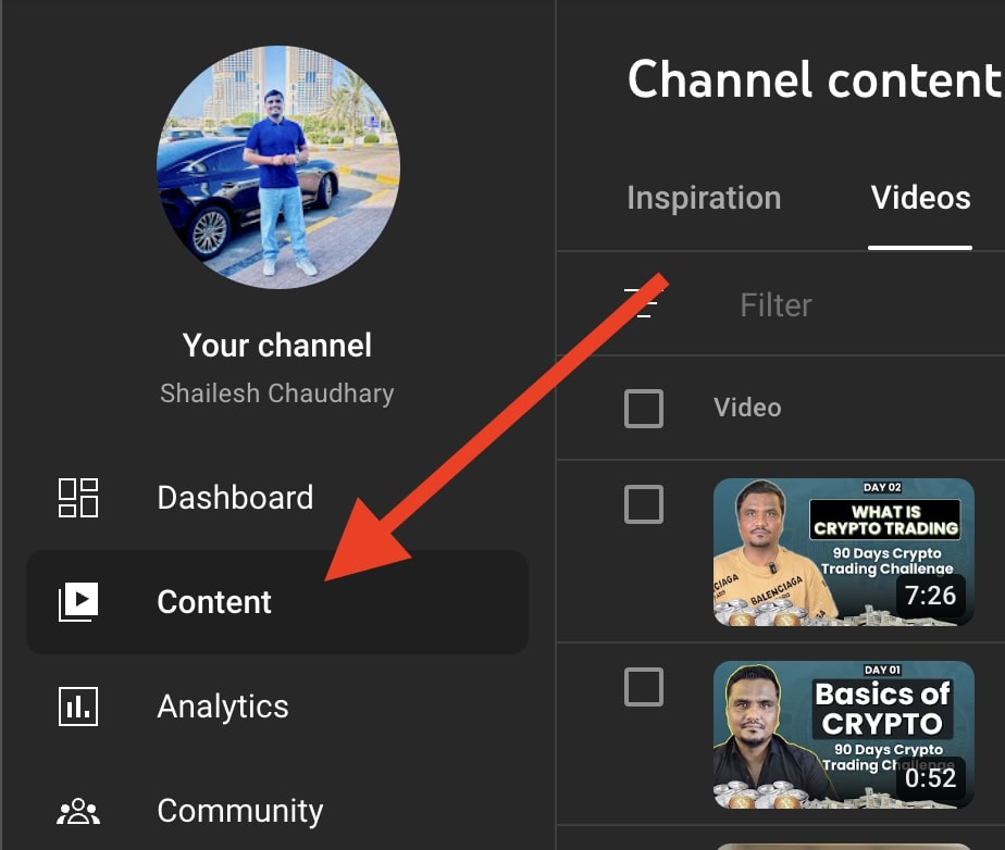 Click on "Content" from the left-hand menu