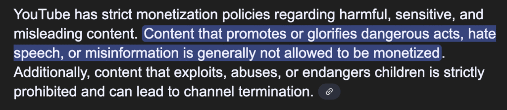 YouTube prohibits monetization of videos